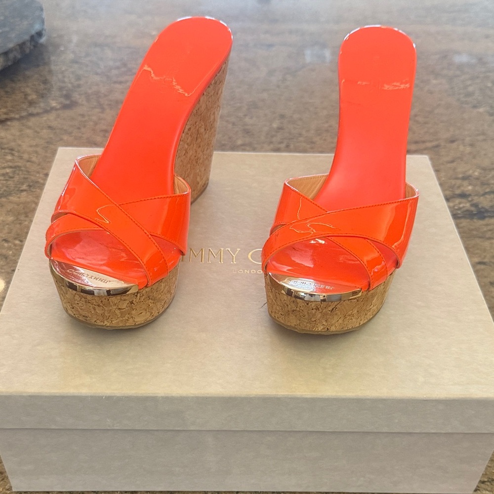 Jimmy Choo Bright Orange Wedge Sandals